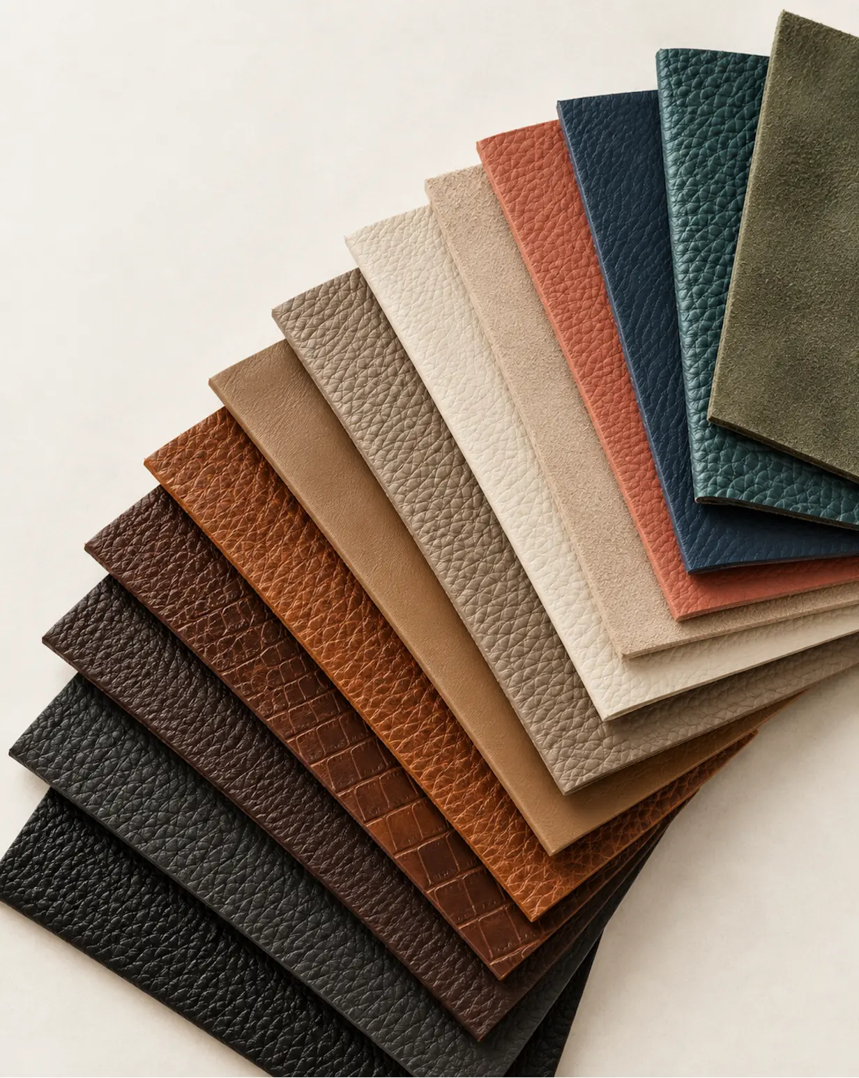Jerry Pair Leather samples arranged to show the full colour library